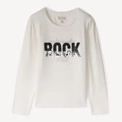 T-shirt met lange mouwen en rockprint met pailletten meisjes