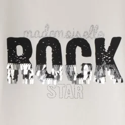 T-shirt met lange mouwen en rockprint met pailletten meisjes
