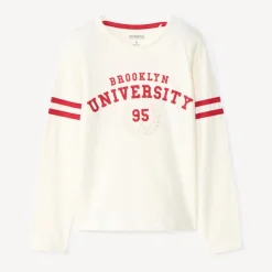 T-shirt met lange mouwen en varsityprint meisjes