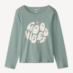 T-shirt met lange mouwen, fantasie softprint met glitterdetails, meisjes