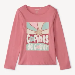 T-shirt met lange mouwen, fantasie softprint met glitterdetails, meisjes