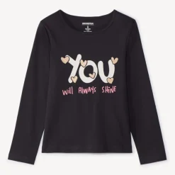 T-shirt met lange mouwen, fantasie softprint met glitterdetails, meisjes