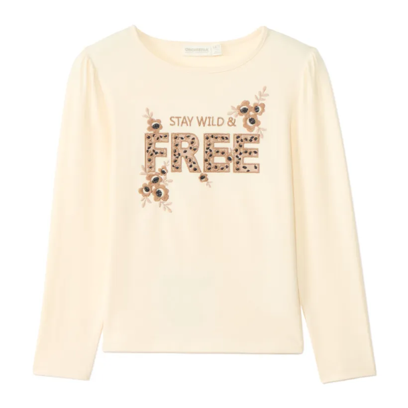 T-shirt met lange mouwen, geborduurd, meisjes