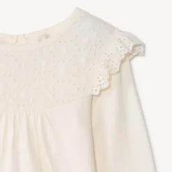 T-shirt met lange mouwen in effen jersey, met geborduurde marinekraag, meisjes