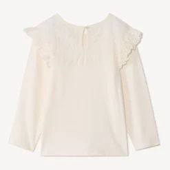 T-shirt met lange mouwen in effen jersey, met geborduurde marinekraag, meisjes