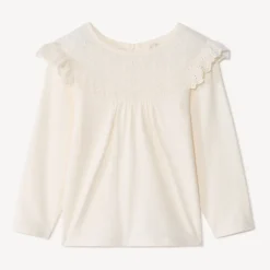 T-shirt met lange mouwen in effen jersey, met geborduurde marinekraag, meisjes