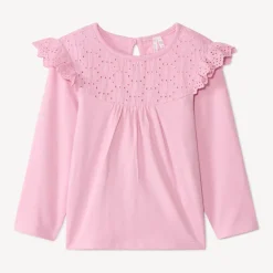 T-shirt met lange mouwen in effen jersey, met geborduurde marinekraag, meisjes