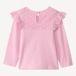 T-shirt met lange mouwen in effen jersey, met geborduurde marinekraag, meisjes