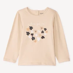 T-shirt met lange mouwen in effen jersey met fantasieprint meisjes