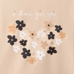 T-shirt met lange mouwen in effen jersey met fantasieprint meisjes