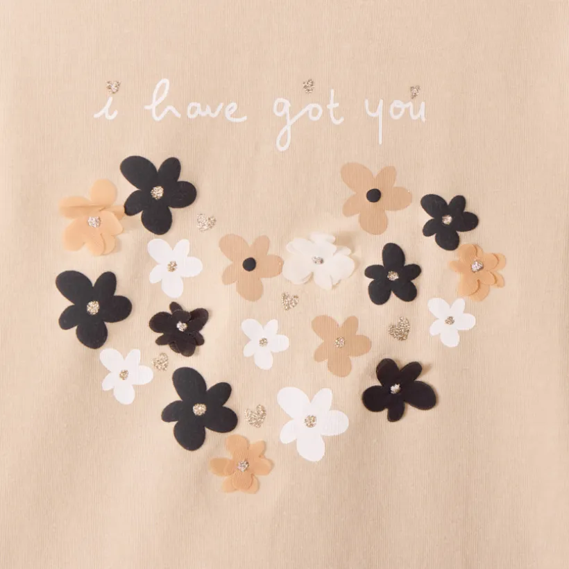 T-shirt met lange mouwen in effen jersey met fantasieprint meisjes