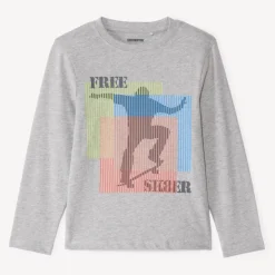 T-shirt met lange mouwen in effen kleur met soft print jongens