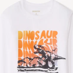 T-shirt met lange mouwen in effen kleur met soft print jongens