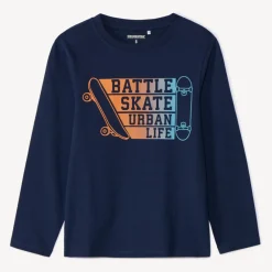T-shirt met lange mouwen in effen kleur met soft print jongens