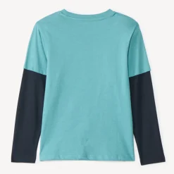 T-shirt met lange mouwen in effen jersey met fantasieborduursels jongens