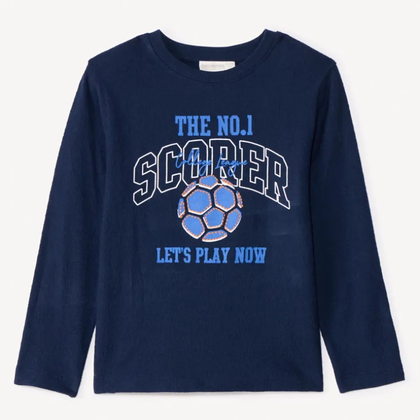 T-shirt met lange mouwen in effen jersey met fantasieborduursels jongens