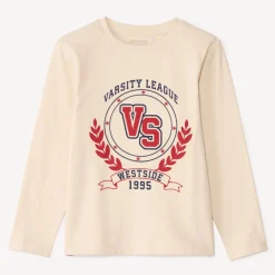 T-shirt met lange mouwen in effen kleur met soft print jongens