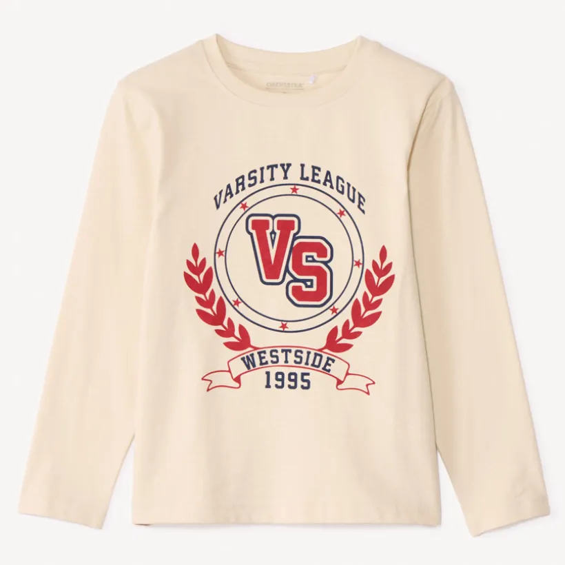 T-shirt met lange mouwen in effen kleur met soft print jongens