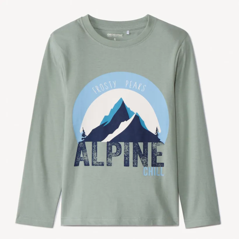 T-shirt met lange mouwen in effen kleur met soft print jongens