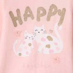 T-shirt met lange mouwen in effen jersey met fantasieprint meisjes
