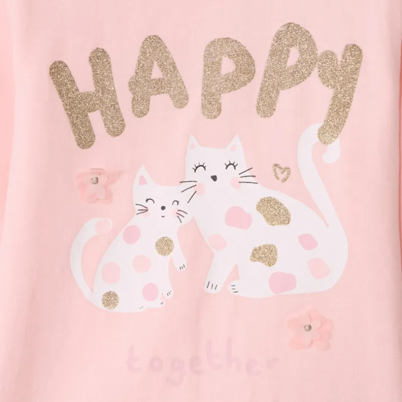 T-shirt met lange mouwen in effen jersey met fantasieprint meisjes