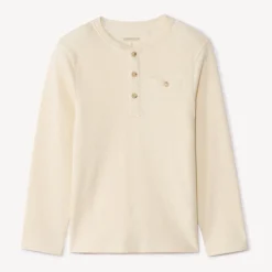 T-shirt met lange mouwen in honingraatstof en getextureerde ronde hals jongens