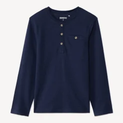 T-shirt met lange mouwen in honingraatstructuur en tunesische kraag jongens