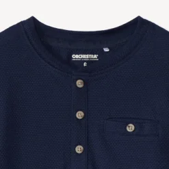 T-shirt met lange mouwen in honingraatstructuur en tunesische kraag jongens