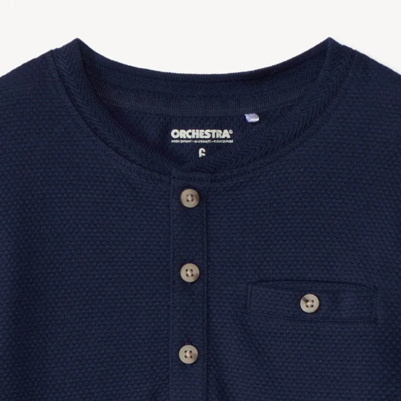 T-shirt met lange mouwen in honingraatstructuur en tunesische kraag jongens