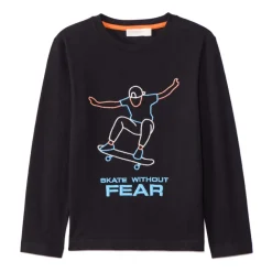 T-shirt met lange mouwen in jersey met skateboardborduursel jongens