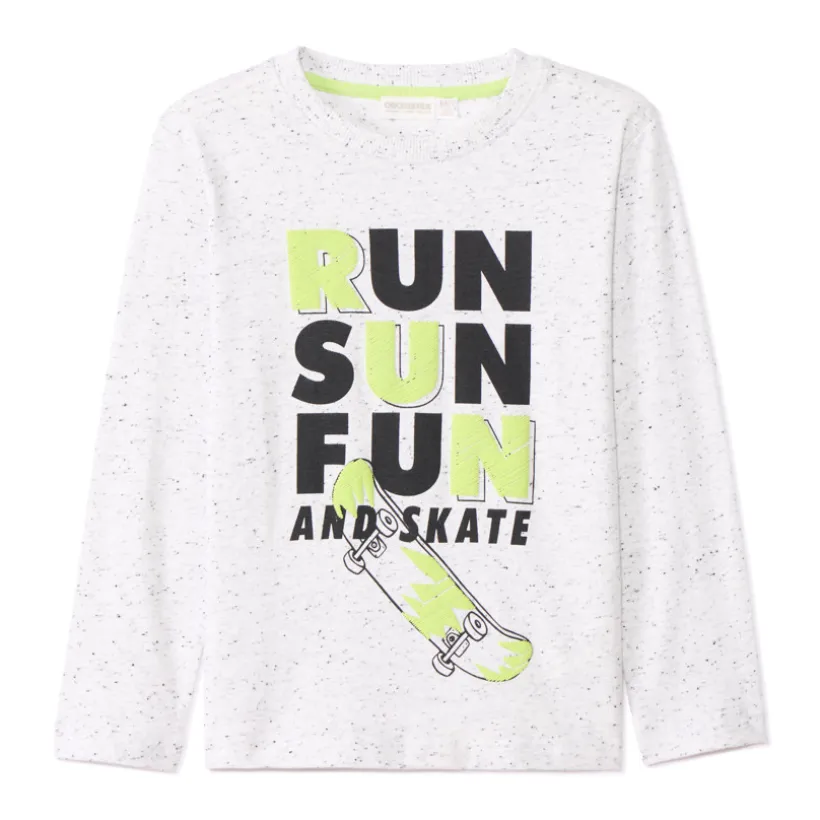 T-shirt met lange mouwen in jersey met neps-effect, skateboardprint jongens