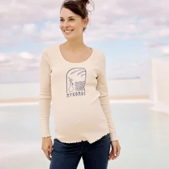 T-shirt met lange mouwen in ribbelstof print Mykonos voor dames
