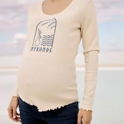 T-shirt met lange mouwen in ribbelstof print Mykonos voor dames