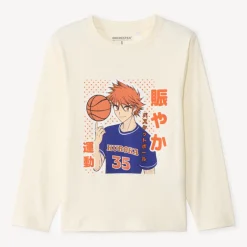 T-shirt met lange mouwen, manga- en basketbalprint jongens