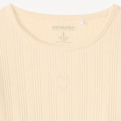 T-shirt met lange mouwen meisjes, geribbelde stof met hartborduursel