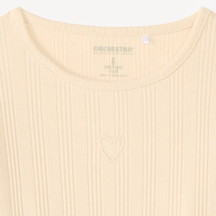 T-shirt met lange mouwen meisjes, geribbelde stof met hartborduursel