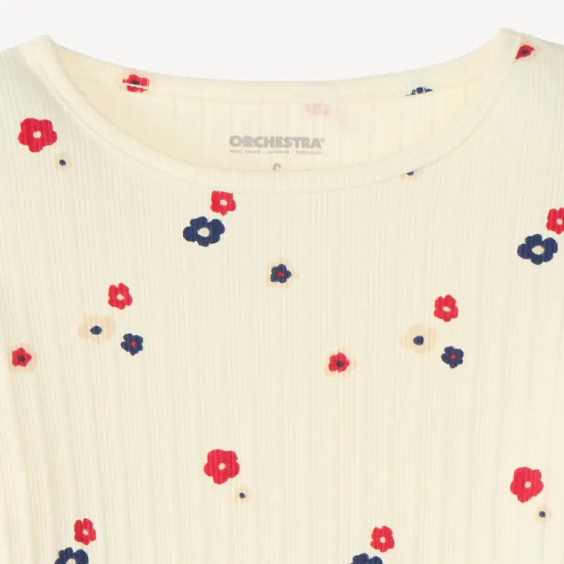 T-shirt met lange mouwen meisjes van ribgebreide stof met bloemenprint