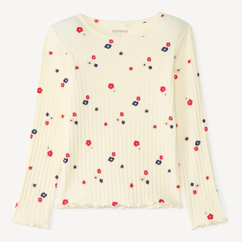 T-shirt met lange mouwen meisjes van ribgebreide stof met bloemenprint
