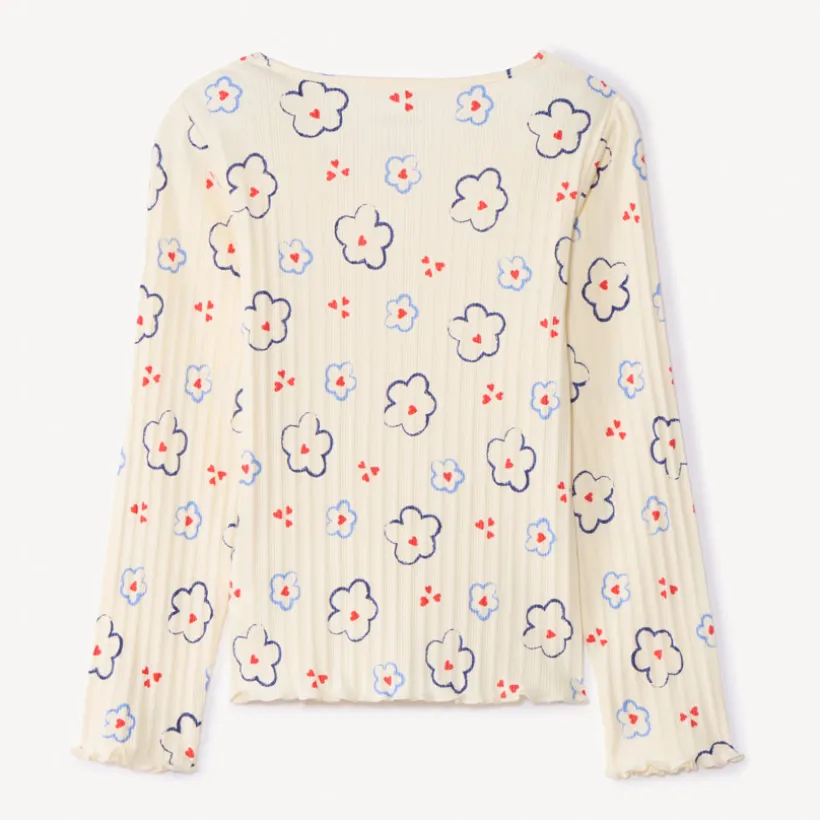 T-shirt met lange mouwen, met contrastrijke platte bloemenprint meisjes