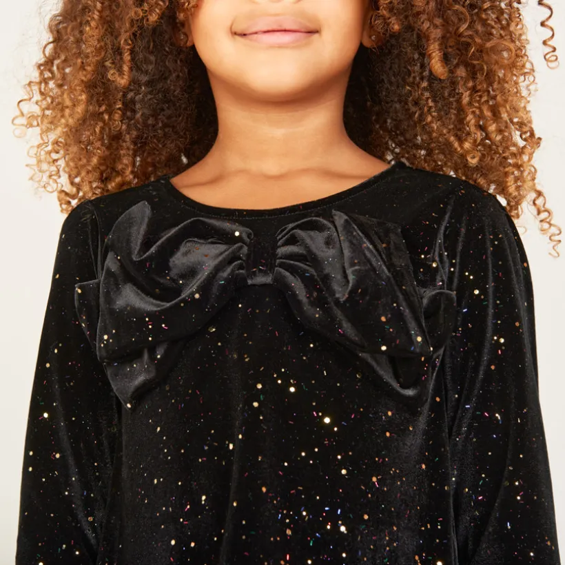 T-shirt met lange mouwen met een glinsterende velvet strik meisjes