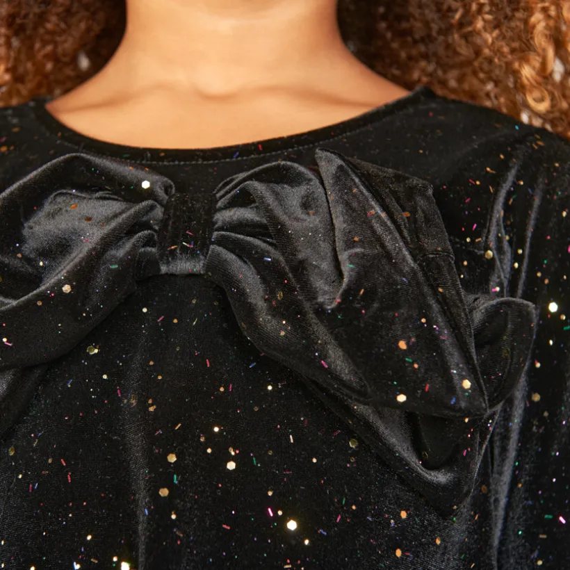 T-shirt met lange mouwen met een glinsterende velvet strik meisjes