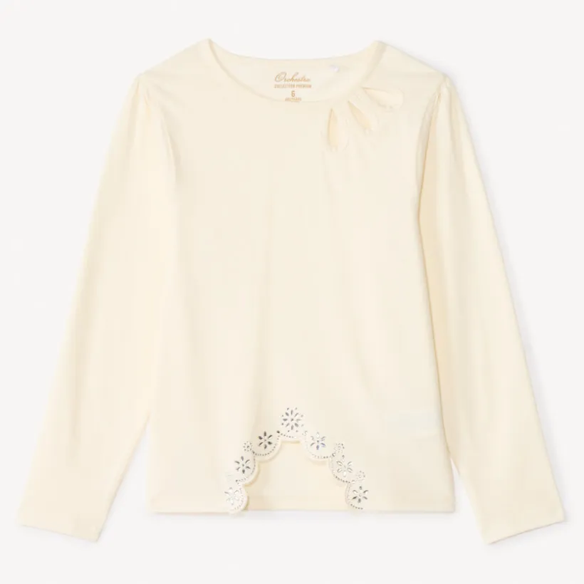 T-shirt met lange mouwen met een fantasie snit en strass meisjes