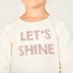 T-shirt met lange mouwen met glittermotief en strass meisjes