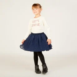 T-shirt met lange mouwen met glittermotief en strass meisjes