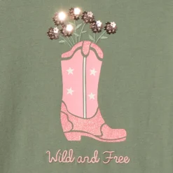 T-shirt met lange mouwen, print en glitterprint santiags met pailletten en fantasieborduursels meisjes