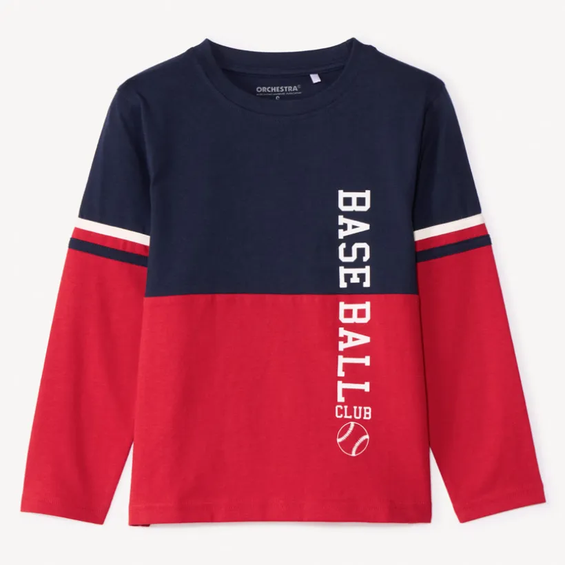 T-shirt met lange mouwen, tweekleurig colour block effect, met sportieve print jongens