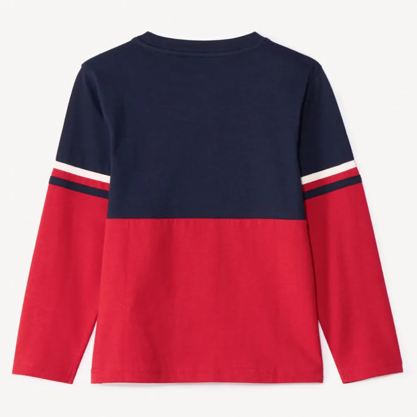 T-shirt met lange mouwen, tweekleurig colour block effect, met sportieve print jongens