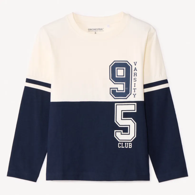 T-shirt met lange mouwen, tweekleurig colour block effect, met sportieve print jongens