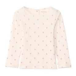 T-shirt met lange mouwen van geribd jersey met bloemenprint voor babymeisje