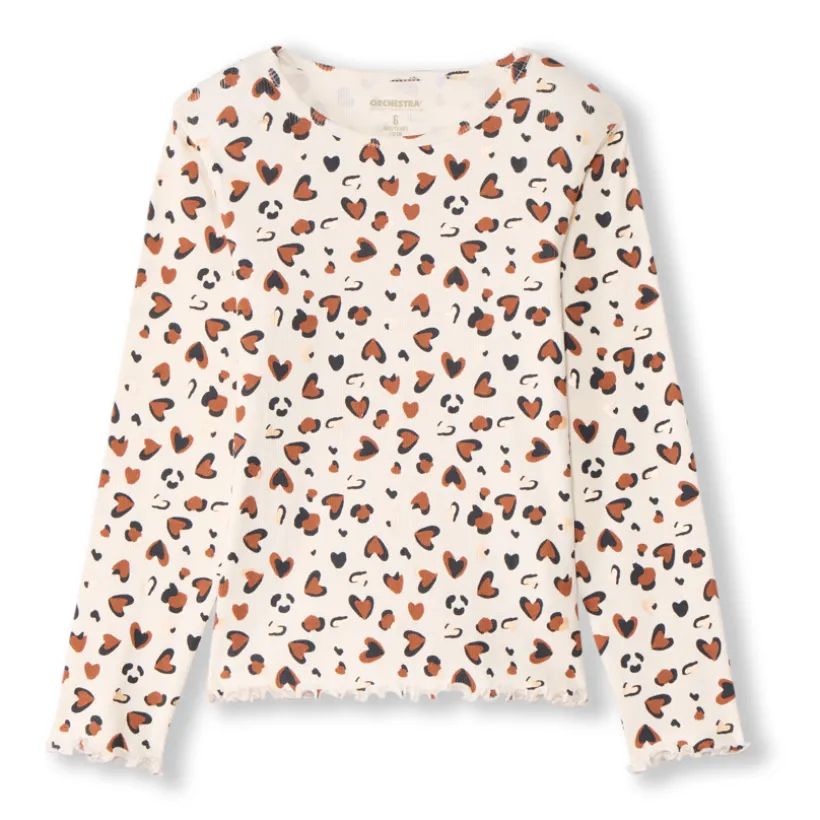 T-shirt met lange mouwen van geribd jersey met print van hartjes met luipaardvlek-effect meisjes